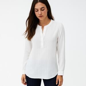 JENNI KAYNE Gauze Cotton 1/2 button Pullover Blouse in White sz Medium